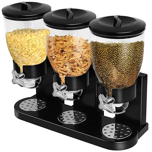 Distributeur de céréales triple – Grand réservoir pour céréales, riz, snacks, fruits secs