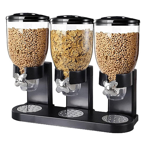 Distributeur de céréales triple – Grand réservoir pour céréales, riz, snacks, fruits secs